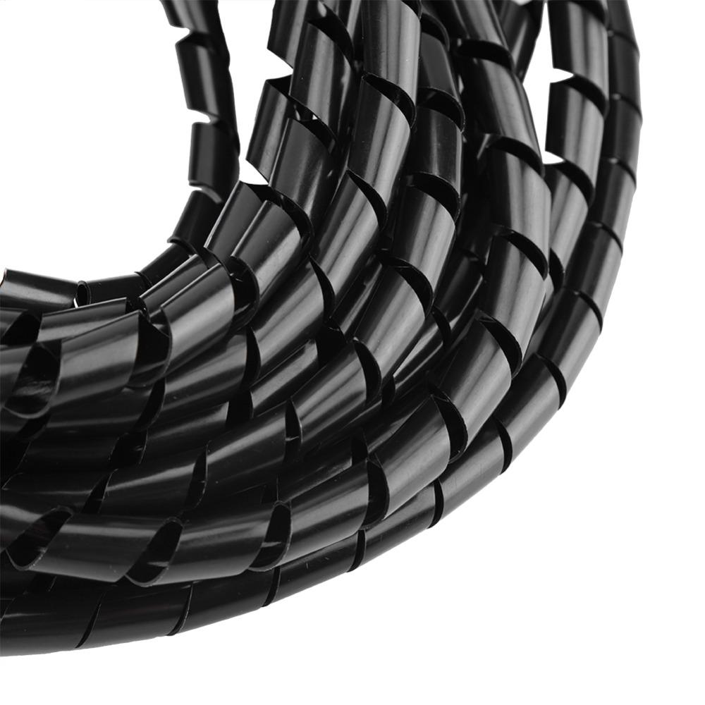 Black Spiral Cable Wrap External Diameter 10mm Wire Management Sleeve Computer Wire