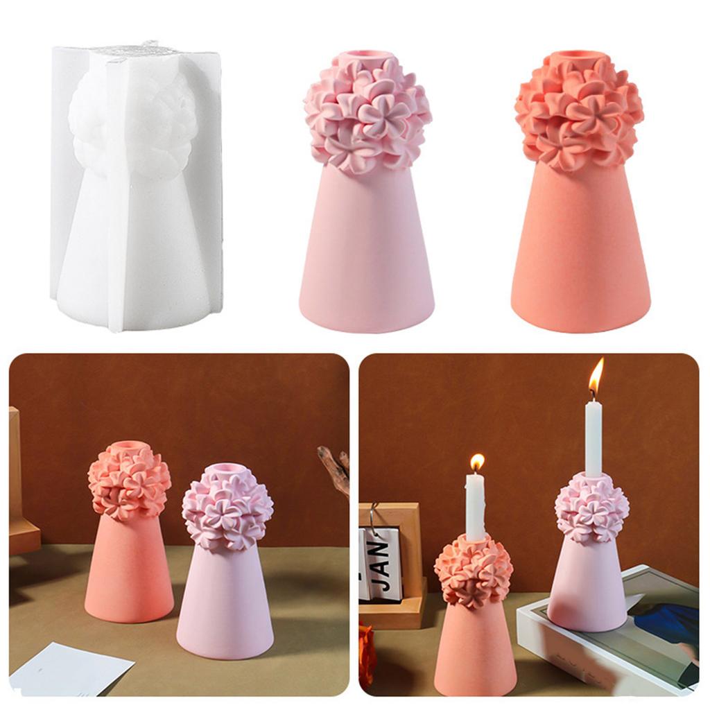 Silicone Candle Holder Molds Concrete Candlestick Molds Flower Shape Candle Base Moulds Silicone Texture for Crafting