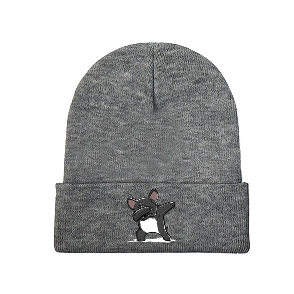 Dabbing Francouzský buldoček Funny Knitted Caps Dámské Unisex čepice podzimní zimní čepice Polyester zateplené čepice