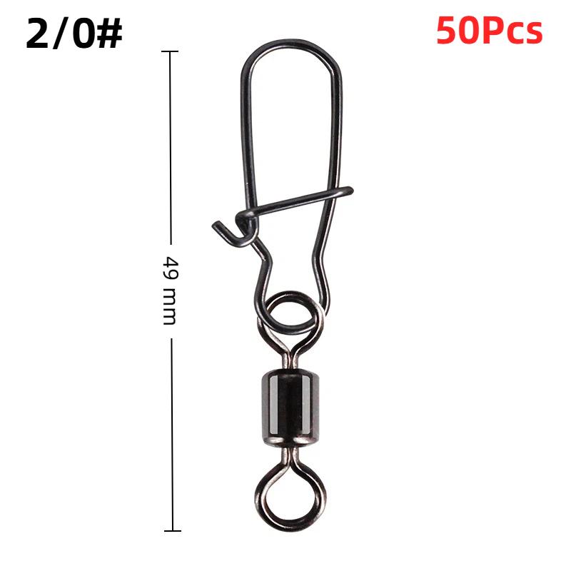 50Pcs Heavy-Duty Ball Bearing Fishing Swivels Snaps With 8-Shaped Swivel Rings Carbon Steel For Saltwater Lure Conne