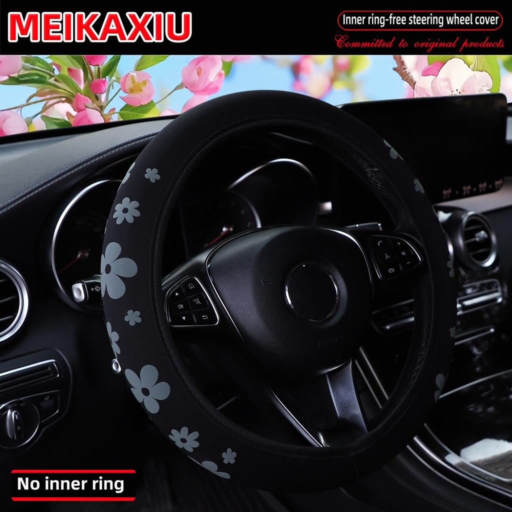 3D Flower Fabric Marine-Grade Material Car Rimless Steering Wheel Cover Suitable for 14-15 Inch Car Interior Accessories