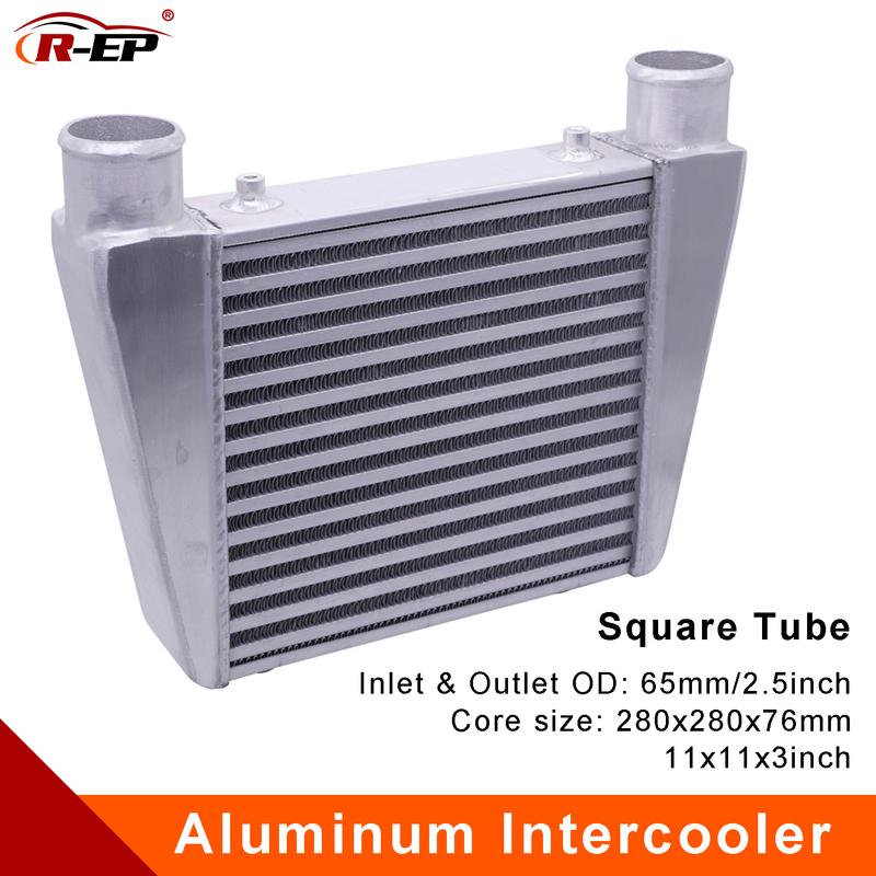 R-EP Intercooler Universal 280x280x76mm Aluminum Cold Air Intake Radiator 2.5inch Inlet 63mm Outlet for Turbo Car