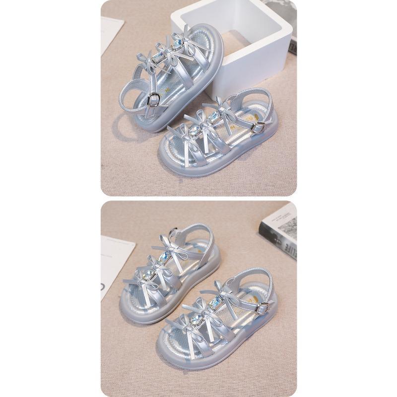 Summer new style girls' sandals, fashionable open-toe children's beach shoes for little girls with bows, soft sole for big kids