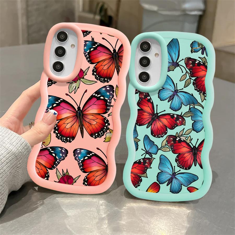 Rotes Blaues Schmetterlings Case für Samsung Galaxy A14 A15 A12 A13 A21s A16 A52 A11 Weiche Handyhülle A33 A03 A04 A06 A53 A23 A05 A22