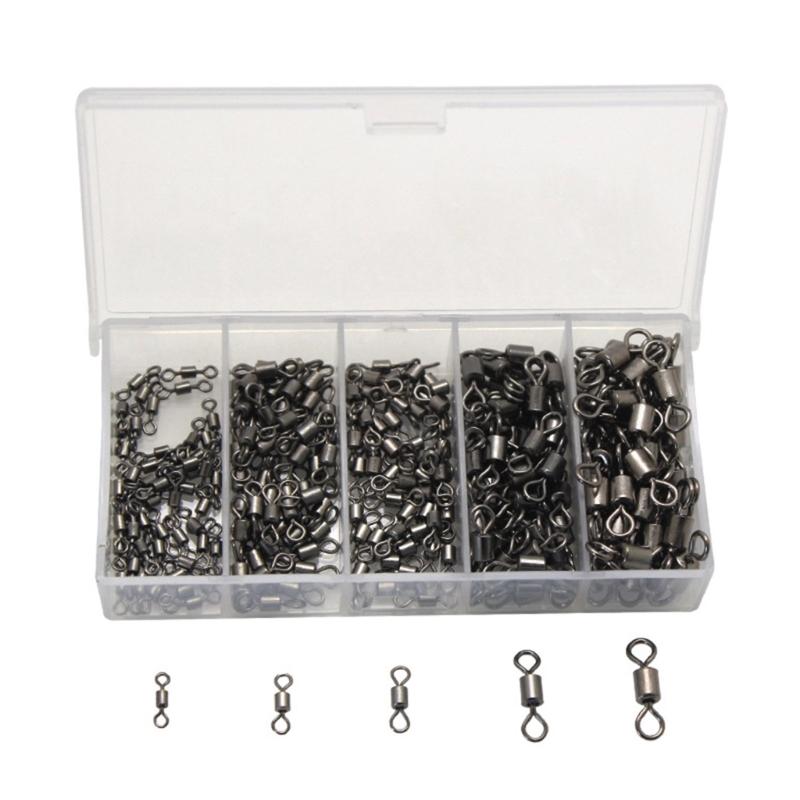 250pcs High Strength Fishing Barrels Swivels Rolling Fishing Tackle Line Connector Swivels Fishing Tackle Tool Enduring 1
