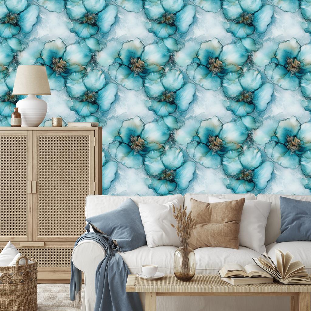 Ink Wallpaper Turquoise, Celadon and Light Gray 50x1000