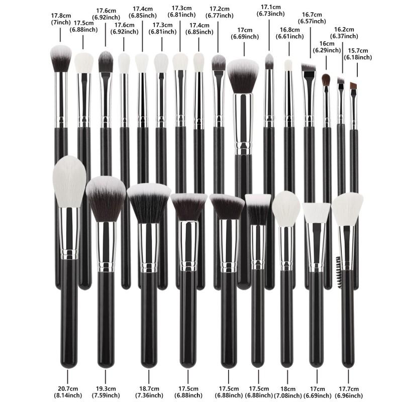 25-Piece Professional Makeup Brush Set With Travel Case Wooden Handle Synthetic Bristles 28cm Total Length