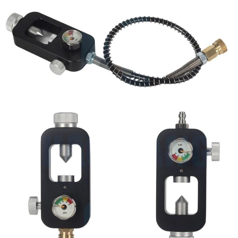 Scubas Diving Tanks Refill Adapter With Gauge and Hose Aluminum Alloys Diving Oxygen Cylinder Refill Adapter Enduring