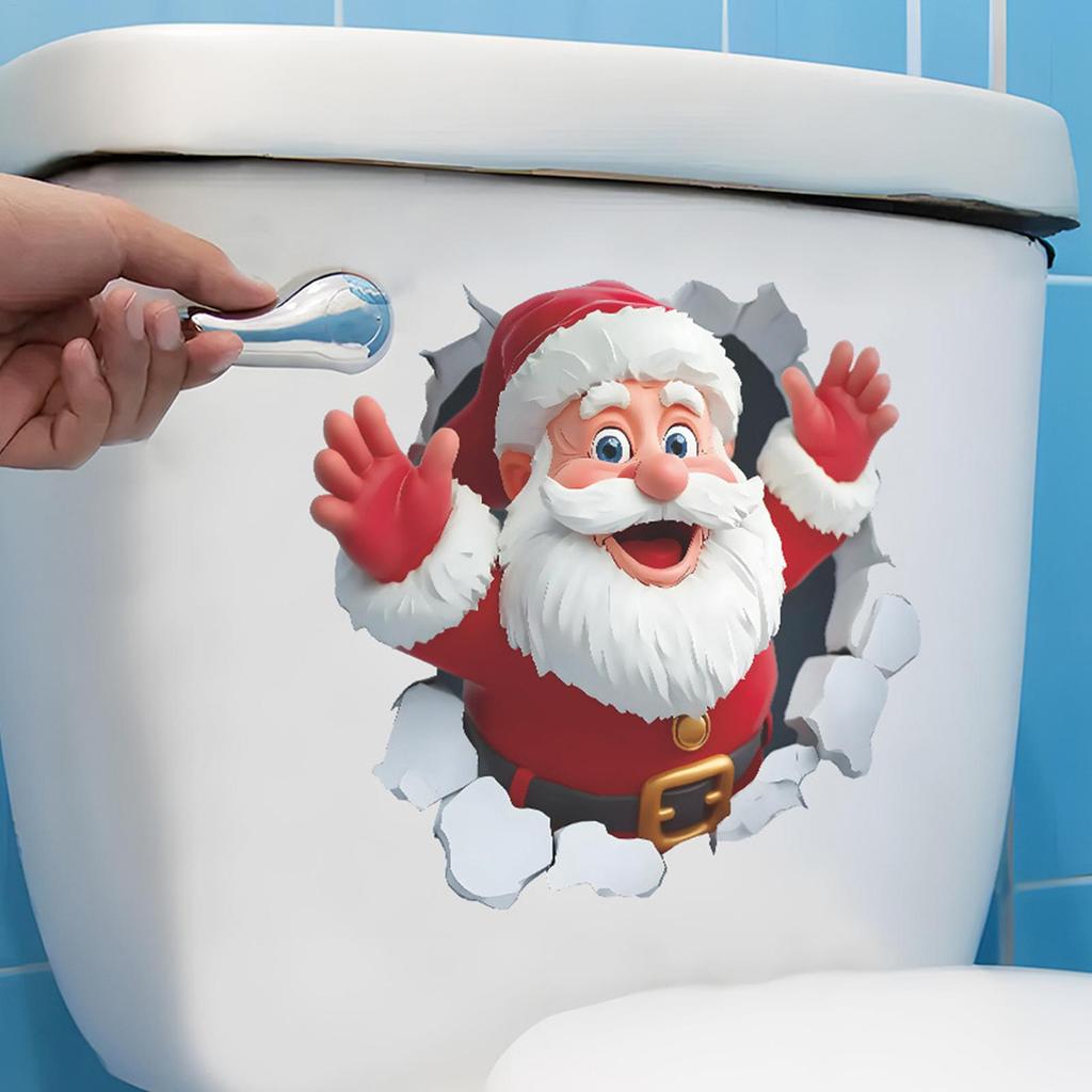 Santa Claus Wall-breaking Patern Stickers Christmas Wall Decals Self-Adhesive Wall Stickers Toilet Stickers Home Holiday Decor