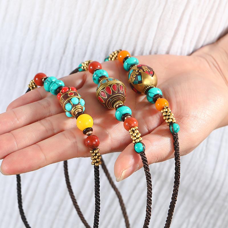 Tibetan retro Nepalese copper bead necklace women's summer woven collarbone chain middle neck chain with jewelry