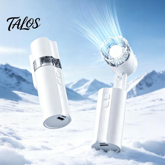 Talos Portable Handheld Fan with Power Bank & Light, Rechargeable Foldable Neck Fan, Large Battery Quiet Operation Desk for Outdoor And Home Use