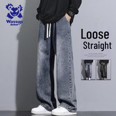 Wassup Sohot Jeans Américains Rétro Délavés Amples à Jambe Large pour Homme