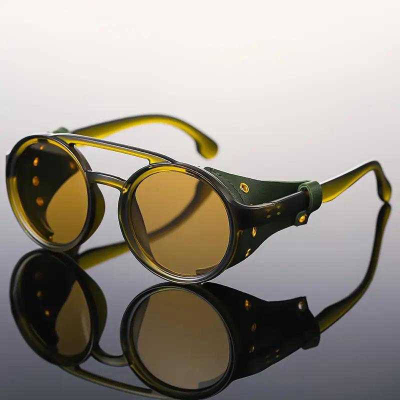 Unisex Okulary Przeciwsłoneczne Vintage Steampunk Męskie Projektanckie Projektanckie Retro Okrągłe Skórzane Okulary Przeciwsłoneczne Steam Punk Gogle Outdoorowe Uv400