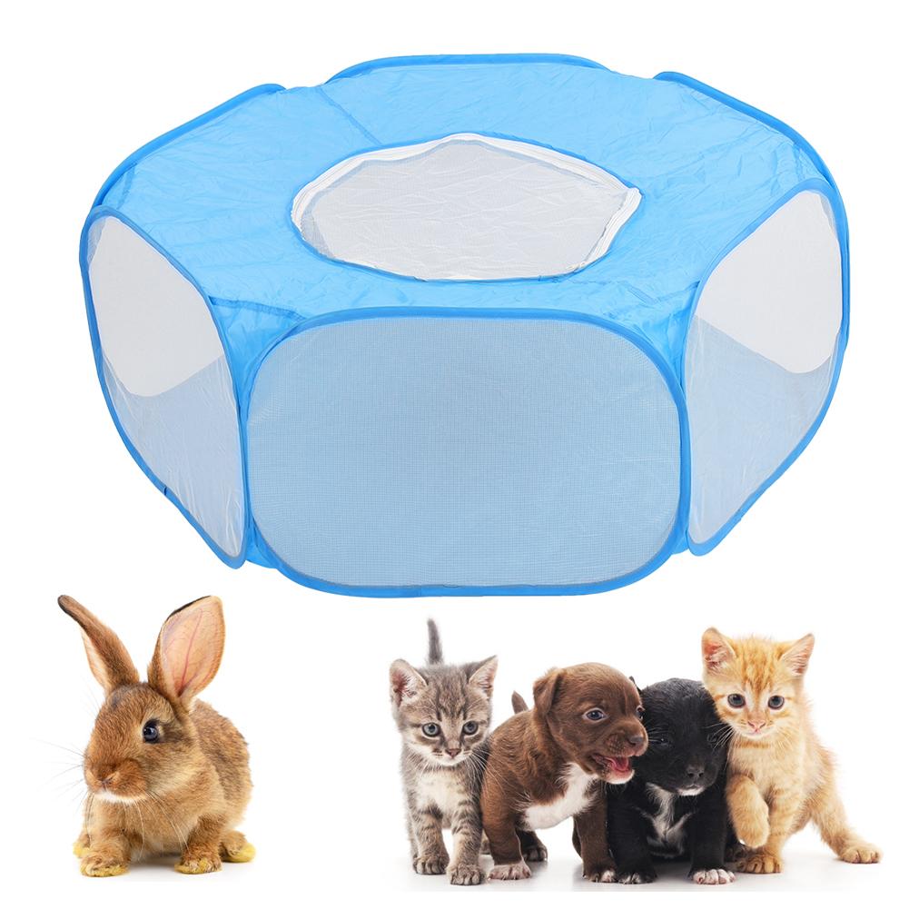 Foldable Small Animal Hamster Fence Autoopen Outdoor Indoor Exercise Crawling Pet Tent(  Blue )