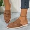 Casual Flat Bottom Mules Lock Tassel Loafers Fashion Women Single Shoes Brand Metal Buckle Slipper Comfortable Slip on Shoes