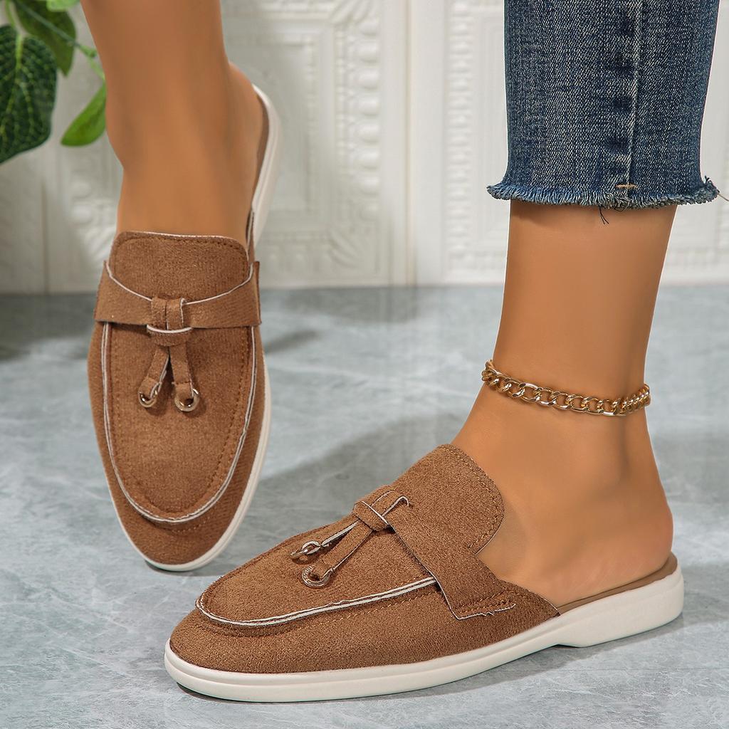 Casual Flat Bottom Mules Lock Tassel Loafers Fashion Women Single Shoes Brand Metal Buckle Slipper Comfortable Slip on Shoes