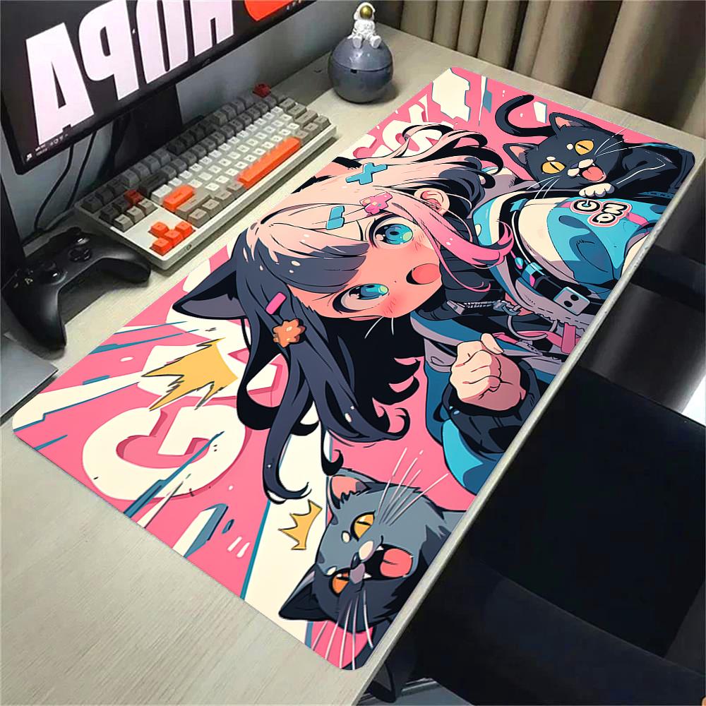 Girls and Cat Xxl Mouse Pad 900x400 Kawaii Anime Girl Deskmat Pc Gaming Accessories Computer Offices Non-slip Mousepad Keyboard