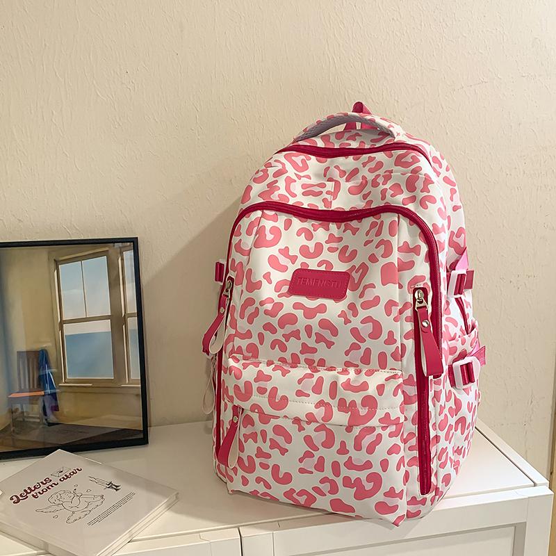 Leopard Print Backpack Junior High School Student Lightweight Schoolbag Girl's Large Capacity Backpack