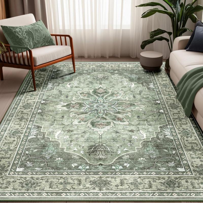 Oud-uitziend Traditioneel Perzisch Stijl Tapijt Salie Groen Bloemenmedaillon Woonkamer Tapijt Antislip Zacht Boho Binnen Huis Decoratie Tapijt