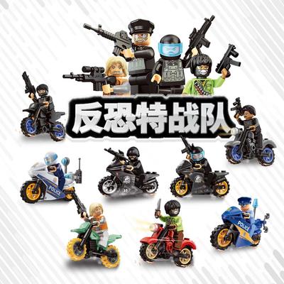 Anti-Terrorism Special Forces Compatible Small Particles Building Block Minifigures Toy Motorcycle Police Car Children Boy Assembly