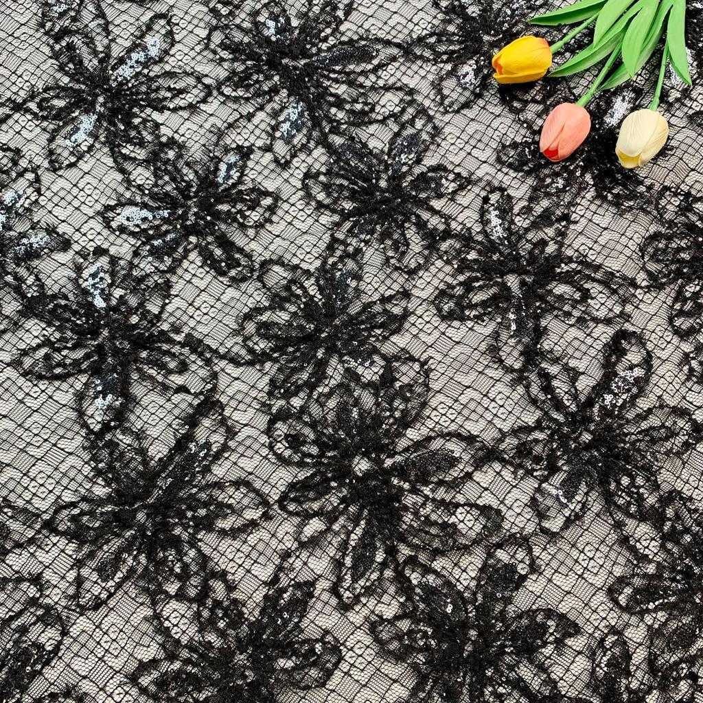 3D Floral Sequin Embroidery Lace Fabric for Wedding Dresses & Evening Gowns