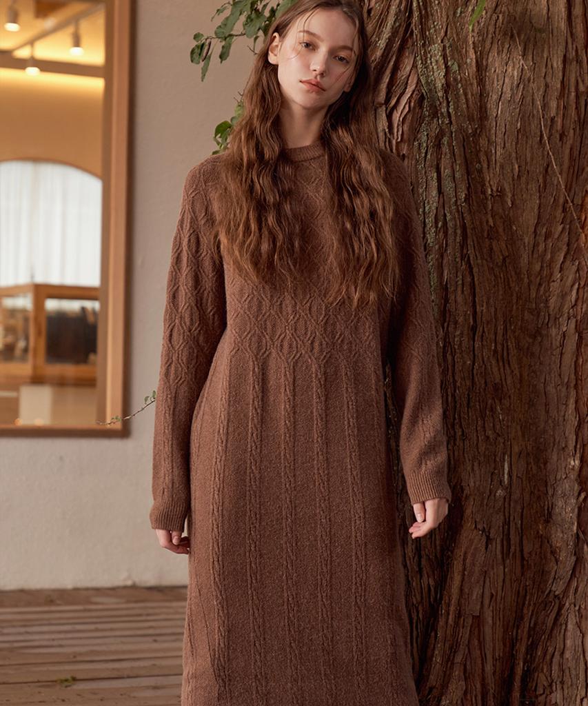 Baseukala Dia Cable Long Knit One-Piece (3Colors)