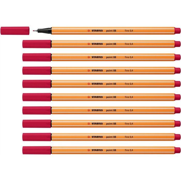 STABILO Lot De 10 Stylo-Feutres POINT 88 Pointe Fine 0,4 Mm Rouge Bordeaux