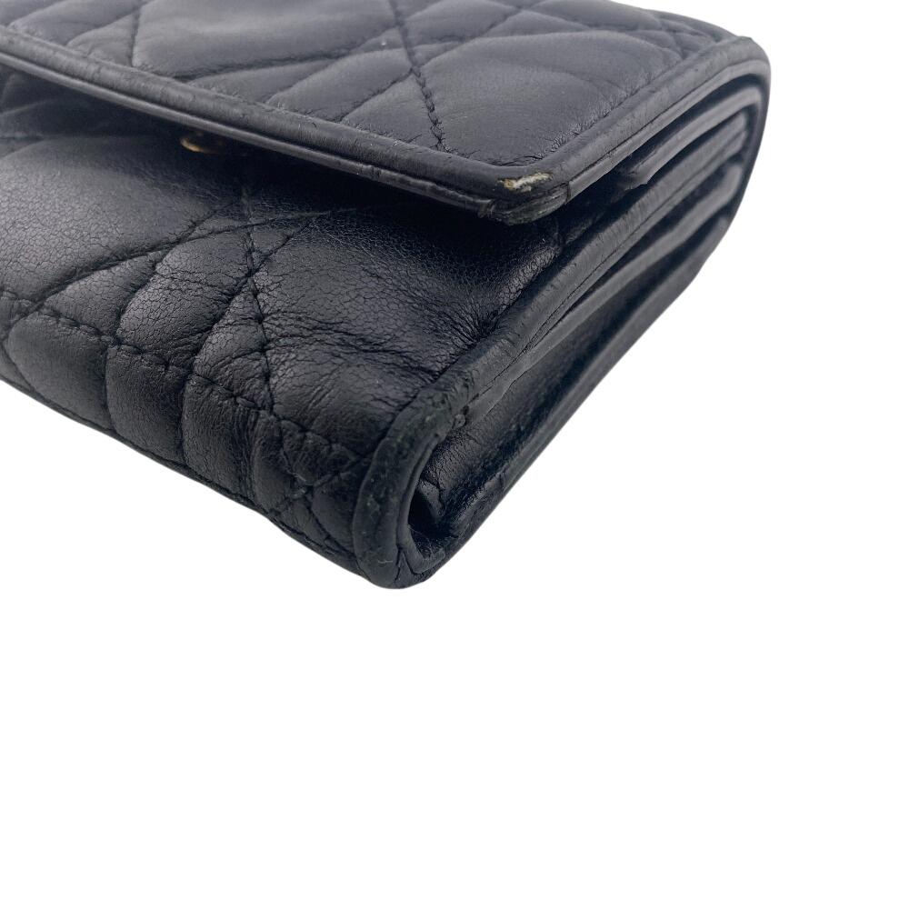 Dior Compact Wallet Canage Lambskin Lady Dior Tri-fold Wallet Black Lambskin Used