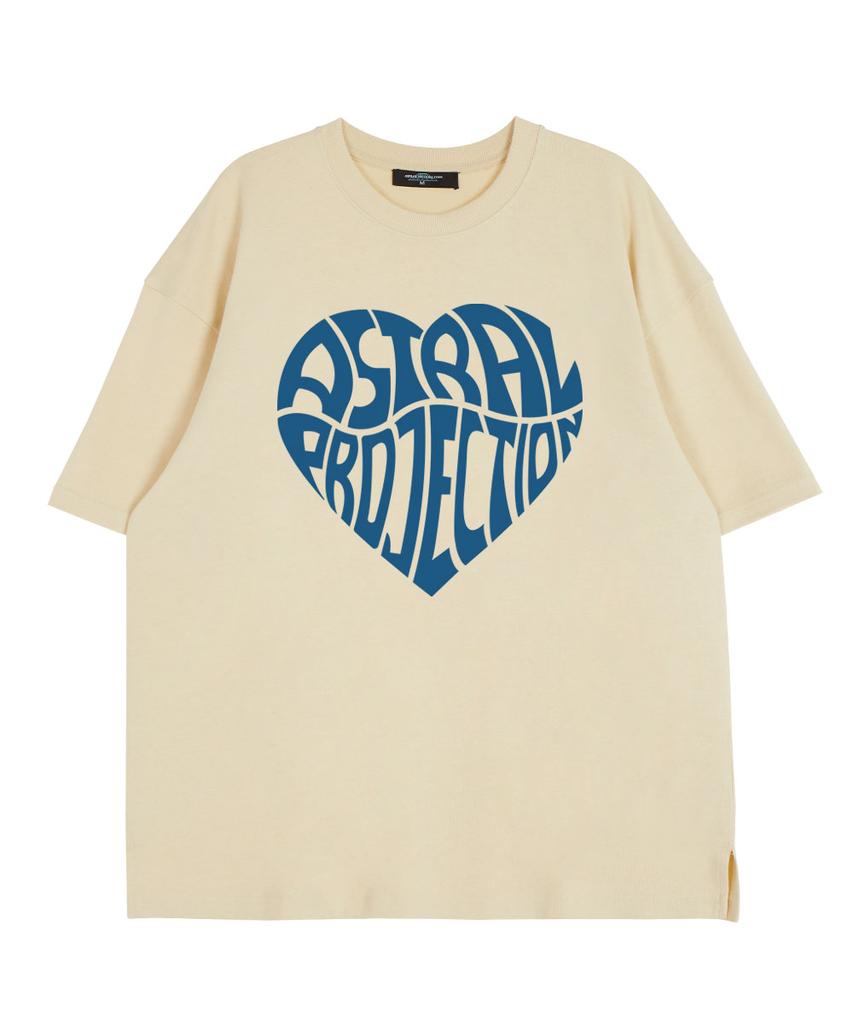 ASTRAL PROJECTION Big Heart Logo Round Neck 15-Count Cotton Short Sleeve T-Shirt_Butter