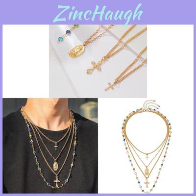 Geometric Cross Pendant Necklace With Tassel And Colorful Crystals For Fashion Forward Men And Women