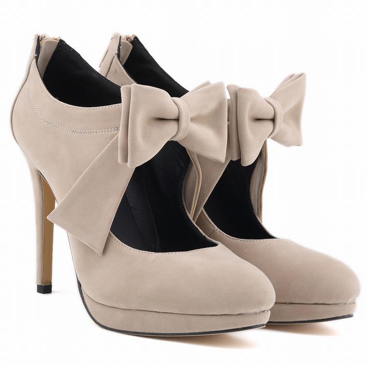 LOSLANDIFEN Nestest Fashion Women High Heels Shoes 11CM Platform Pumps Candy Color Bow Nightclub Flock Wedding  Plus Size