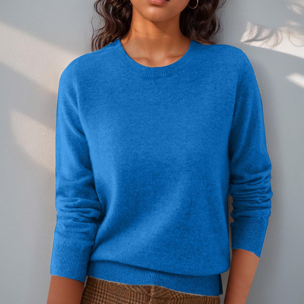 Women's Solid Color Casual Round Neck  Long Sleeved Knitted Sweater With Pullover And Base Layer Knitted Sweater