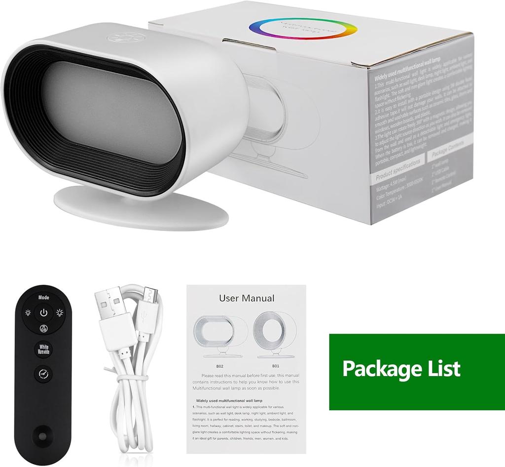 LED Wandleuchten, Wiederaufladbare Wandleuchtenlampe 3 Farben Fernbedienung und Touch, 360° Drehbar Dimmbare Wandleuchte für Schlafzimmer