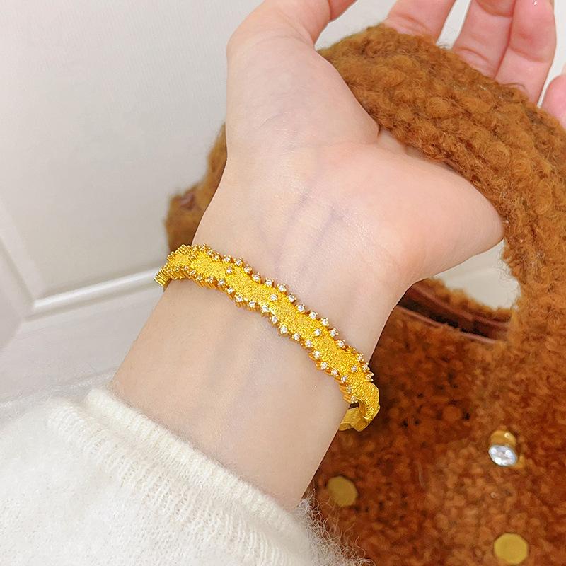 24K ancient gold zircon corrugated buckle bracelet simple fashion design bracelet light luxury exquisite versatile jewelry women