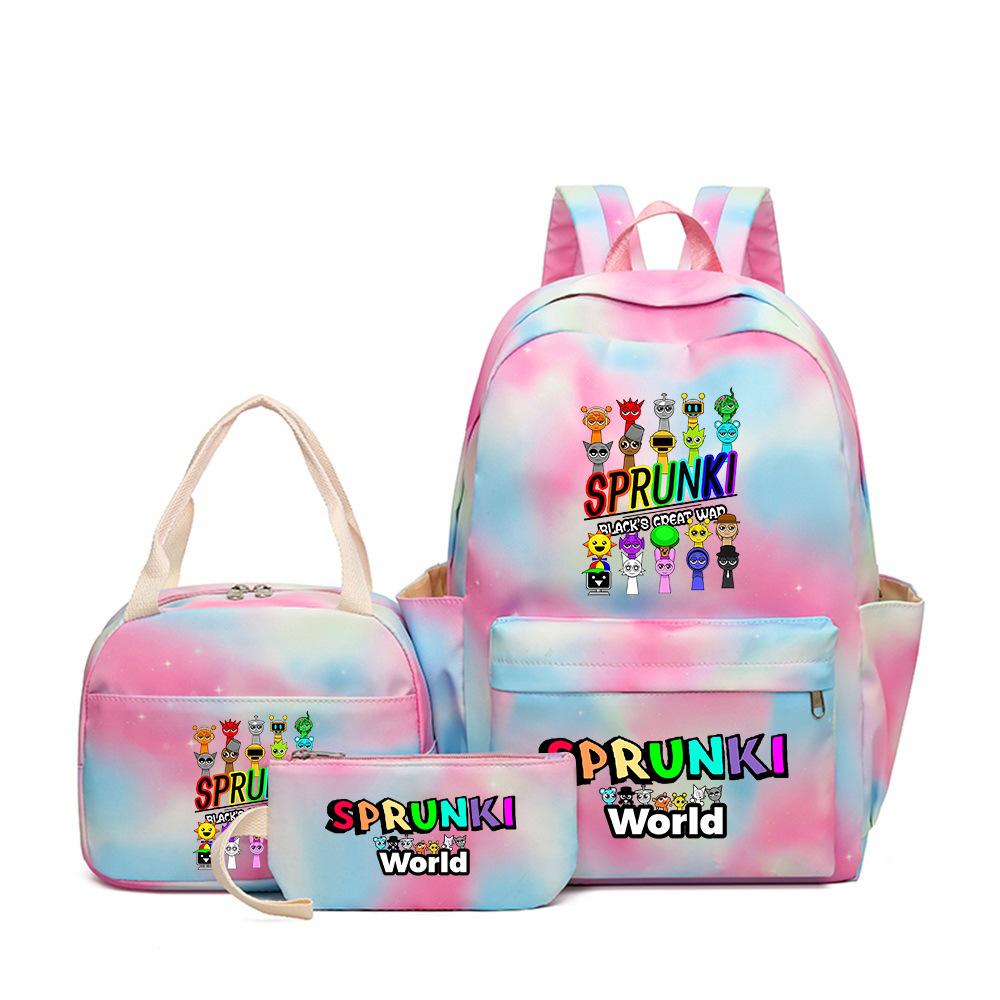 

Music game rhythm box Sprunki schoolbag backpack for primary and secondary school students backpack pencil case three-piece set as the picture