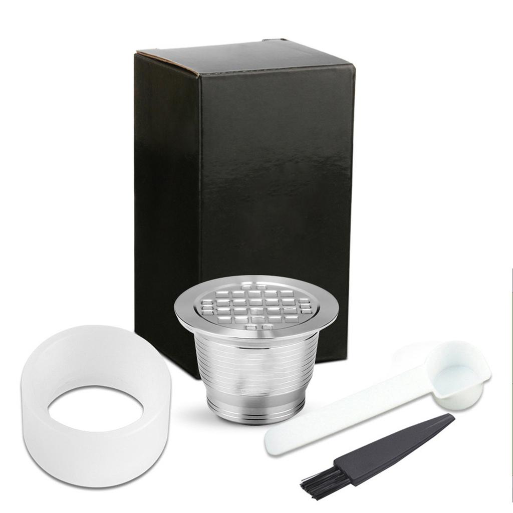 Compatible With Nespresso Stainless Steel Coffee Capsule Reusable Refillable Coffee Capsule Cup Filter with Brush Spoon