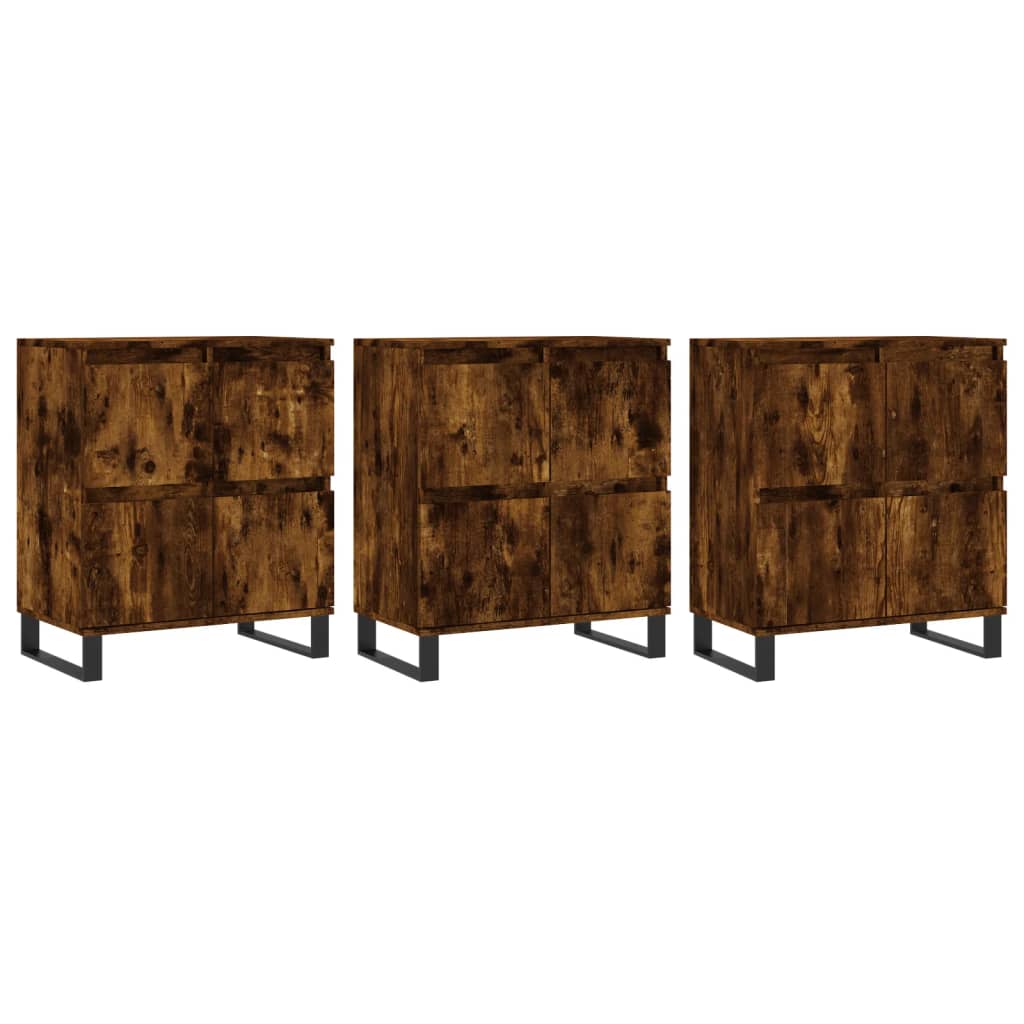 Sideboards 3 Pcs. Smoked Oak Wood Based Material