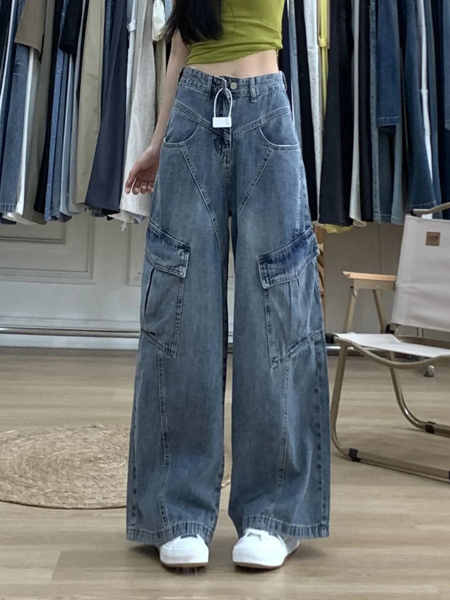 Women s High-Waist Patchwork Wide-Leg Cargo Jeans - Autumn 2025 Edition Large