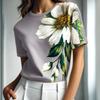 Frühling und Sommer Stilvolle Mama Pendeln Urlaub Blumendruck Rundhals-T-Shirt
