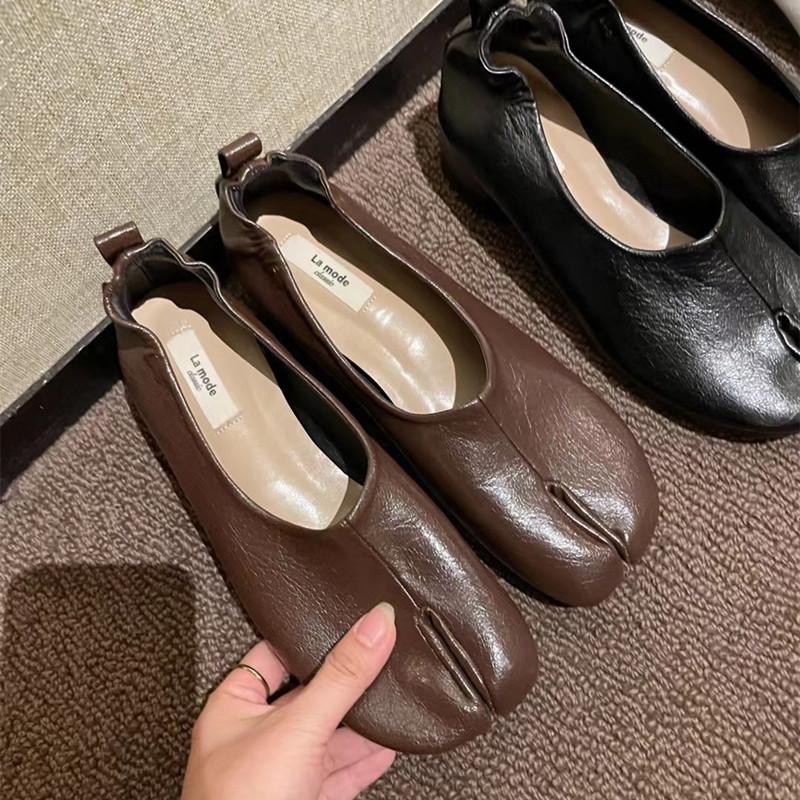 Fashion Bailamos Women Low Heel Split Toe Slippers Soft Bottom Loafers Microfiber Comfy Flats Brief Ladies Moccasins Tabi Ninja Shoes