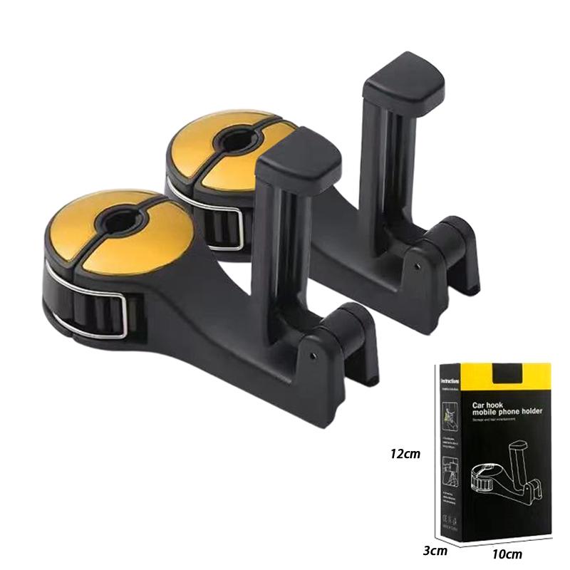 2Pcs Car-mounted Multi-functional Mobile Phone Holder Creative Rear Seat Headrest Hook Lock Buckle Style Car Phone Stand