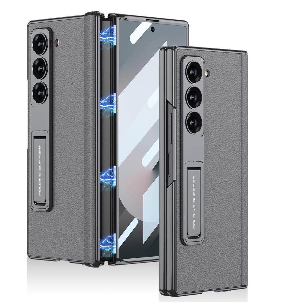 Custodia a Cerniera in Pelle Magnetica Per Samsung Galaxy Z Fold 7 6 Lusso Placcatura Supporto Copertura Vetro Schermo Anteriore Per Custodia Galaxy Z Fold7