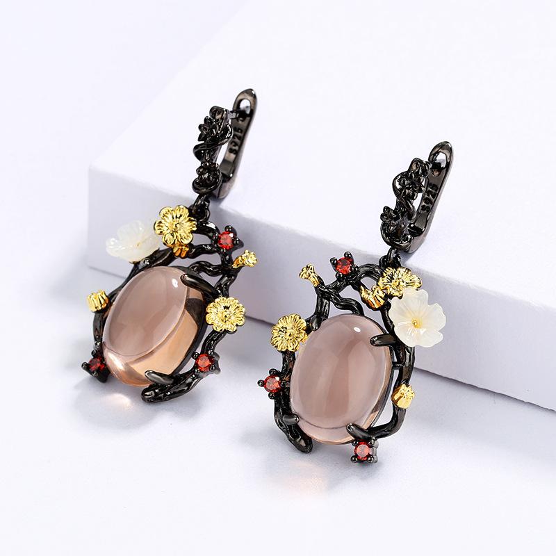 Nejnovější móda Vložené Hetian Jade Lotosové korálky Náušnice Stříbrné Retro Temperament Palác Etnický styl Dámské náušnice