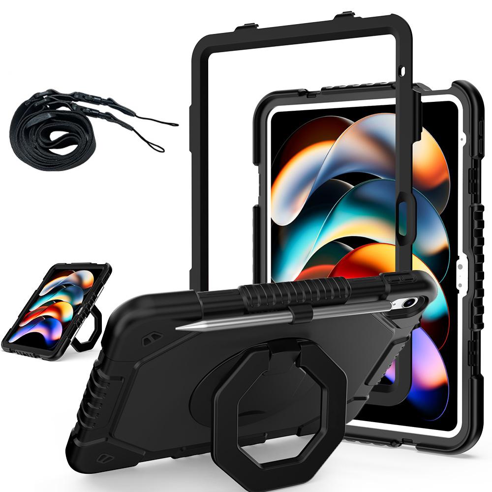 

For iPad (2025) / 10.9 (2022) Case Hand Grip Kickstand Shockproof Silicone + PC Tablet Cover with Detachable Strap / Pen Slot