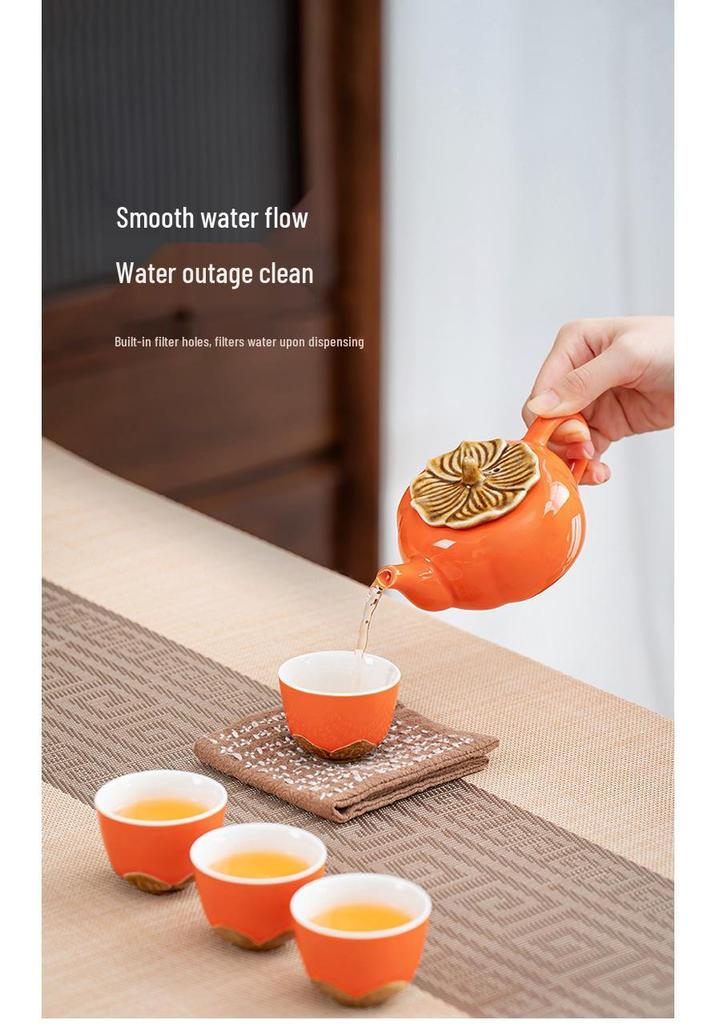Persimmon Ruyi Ceramic Tea Set with Gift Box - Complete Ruyi Teapot Set