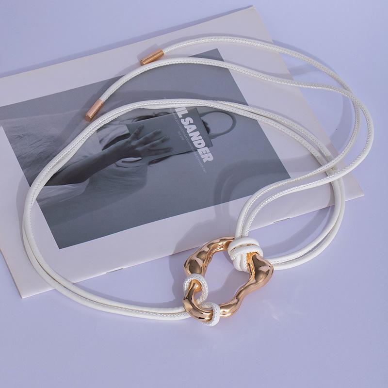 Irregular Metal Buckle Soft Leather Rope Knotted Belt Women'S Sweater Skirt Coat Waist Chain Fashion Accessories