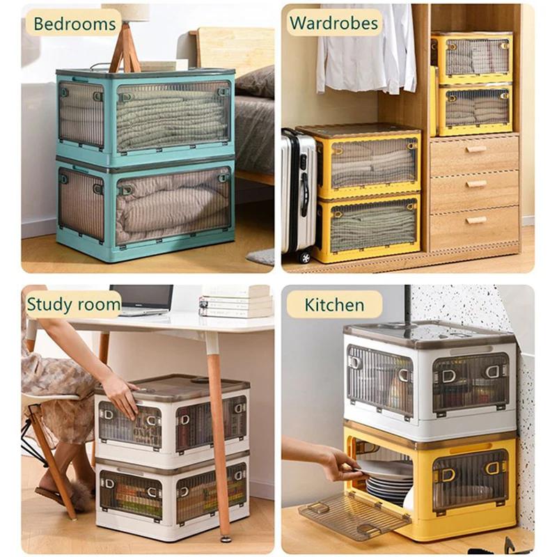 Foldable Storage Box Closet Organizer Stackable Sundries Organizer with Wheels Home Storage Large Capacity Books Snack Toy Bin
