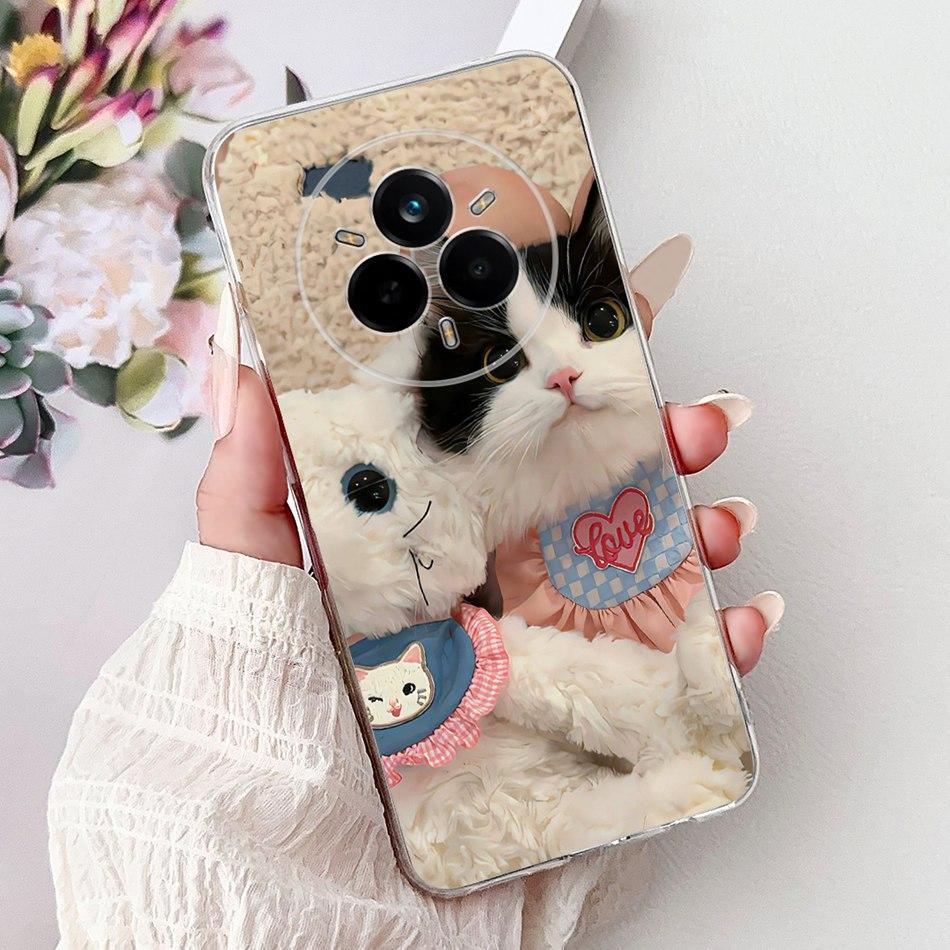 For Realme 14 Pro 14Pro+ Elegant Floral Cat Printed Phone Case For Realme 14 Pro Plus 14Pro 5G Soft Silicone TPU Cases