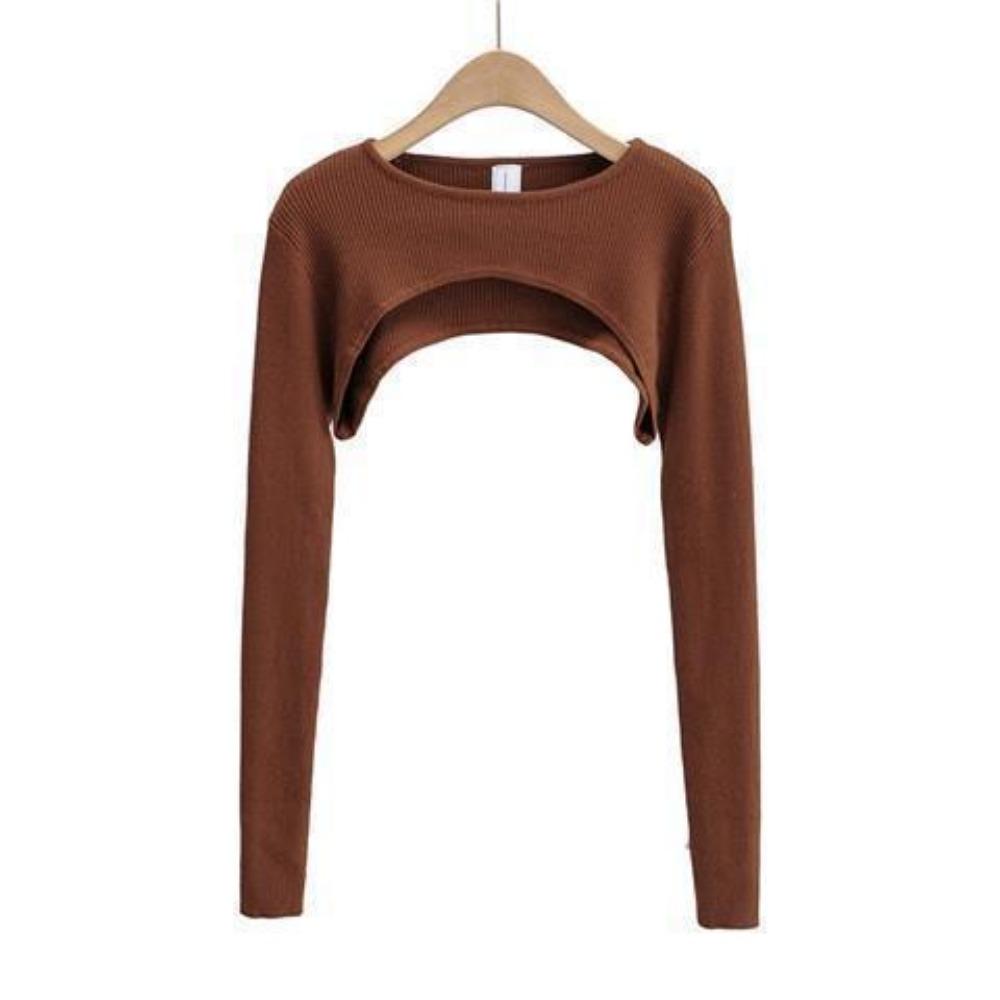 Women's Neck Ribbed Crop Top Pullover Long Sleeve Cropped T-Shirt Casual Boleros Shurgs Streetwear