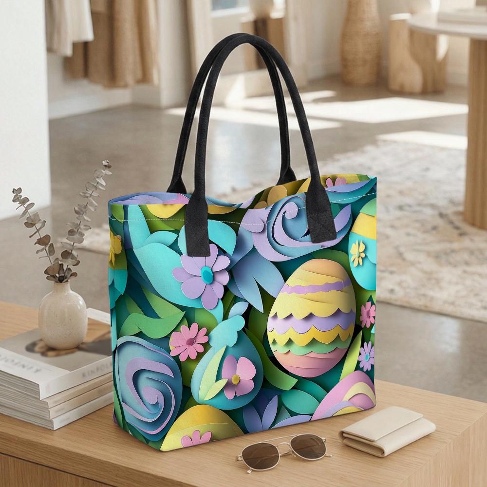 Easter Printed Tote Bag Casual Large Capacity Handbag for Daily Use